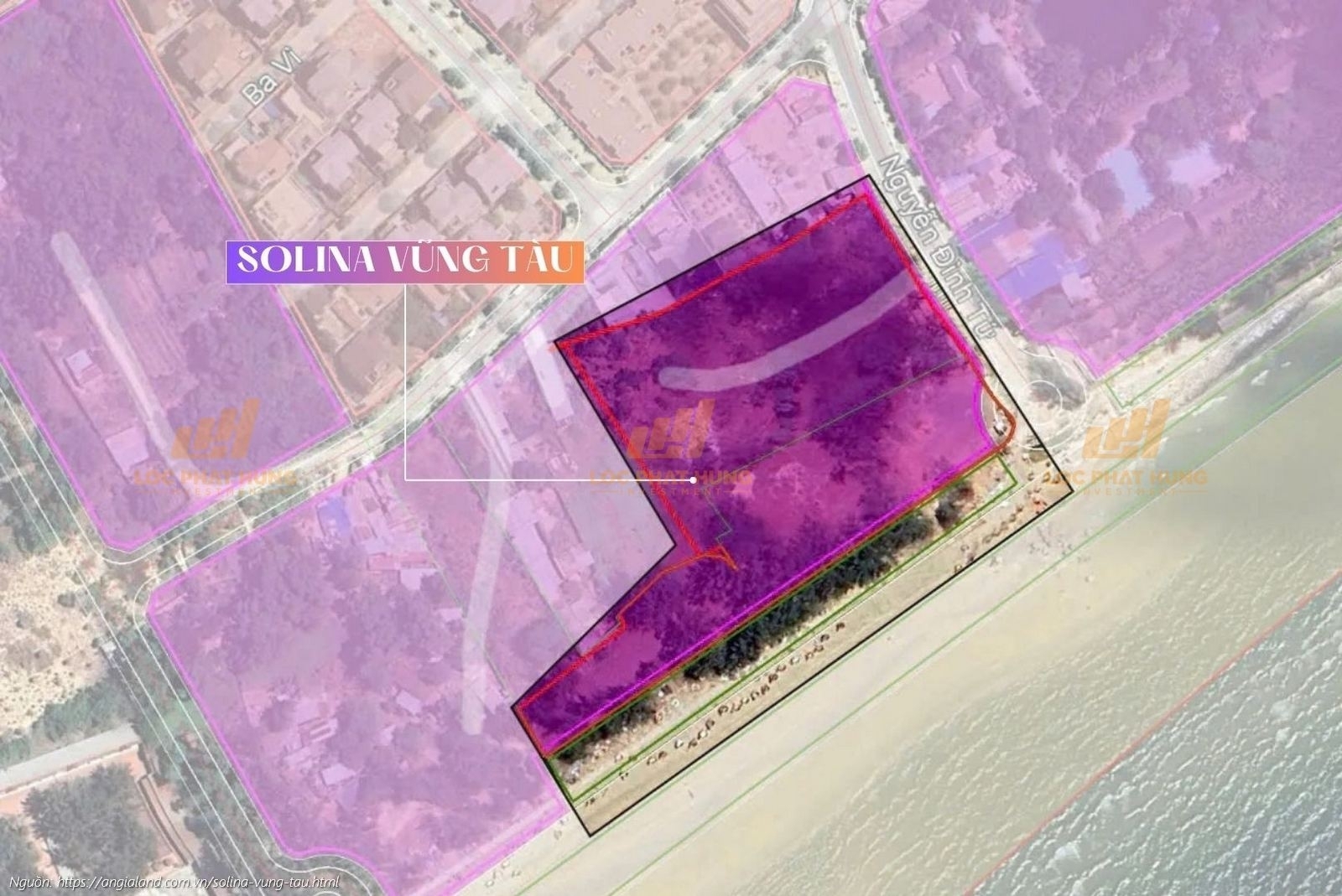 Vị trí dự án Solina Vũng Tàu trên mặt tiền đường Nguyễn Đình Tứ