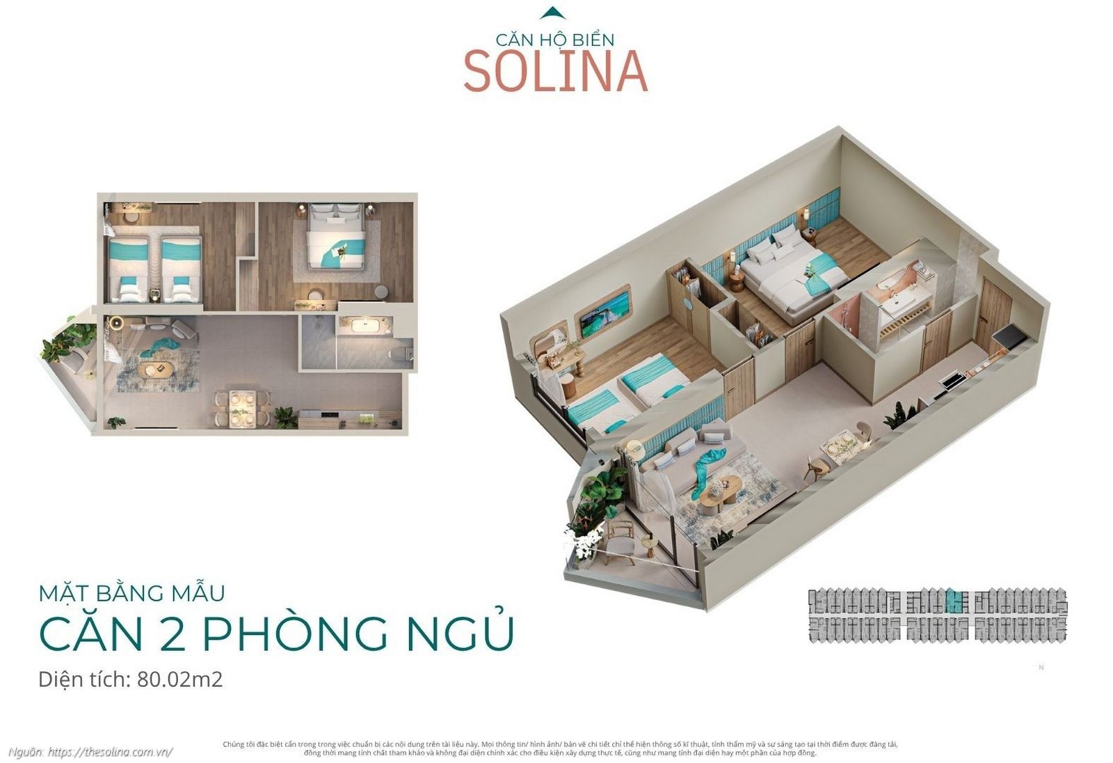 Mặt bằng mẫu Căn hộ 2 phòng ngủ diện tích 80.02m2 dự án Solina Vũng Tàu