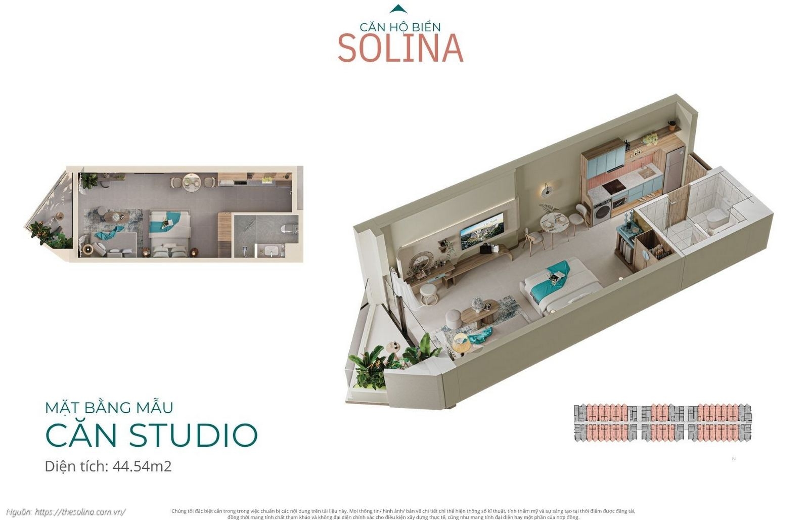 Mặt bằng mẫu Căn hộ Studio diện tích 44.54m2 dự án Solina Vũng Tàu