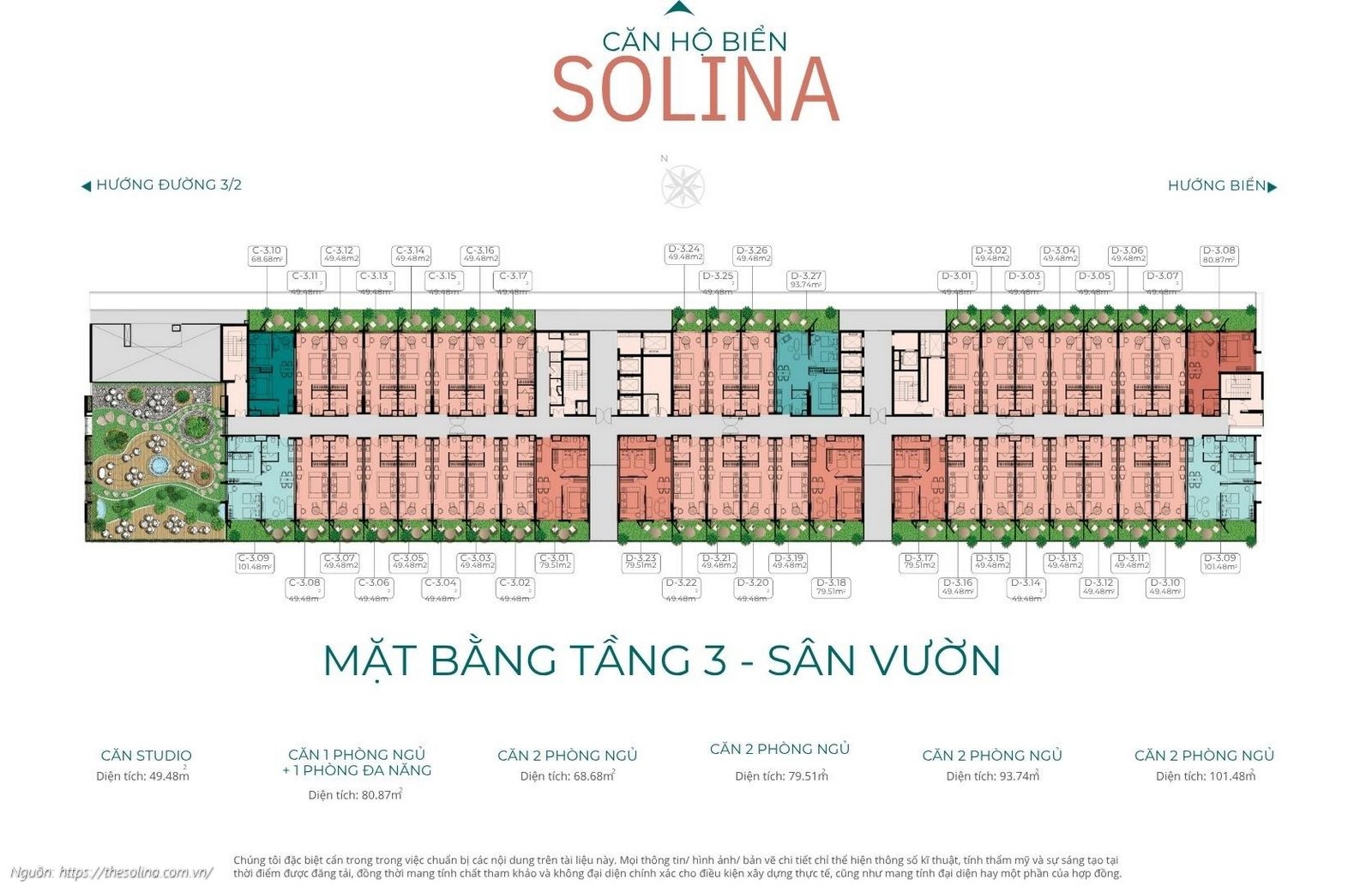Mặt Bằng Tầng 3 Căn Hộ Sân Vườn Dự án Solina Vũng Tàu
