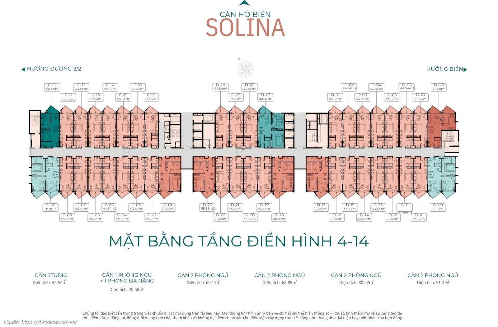 Mặt bằng tầng điển hình (tầng 4-14) dự án căn hộ Solina Vũng Tàu