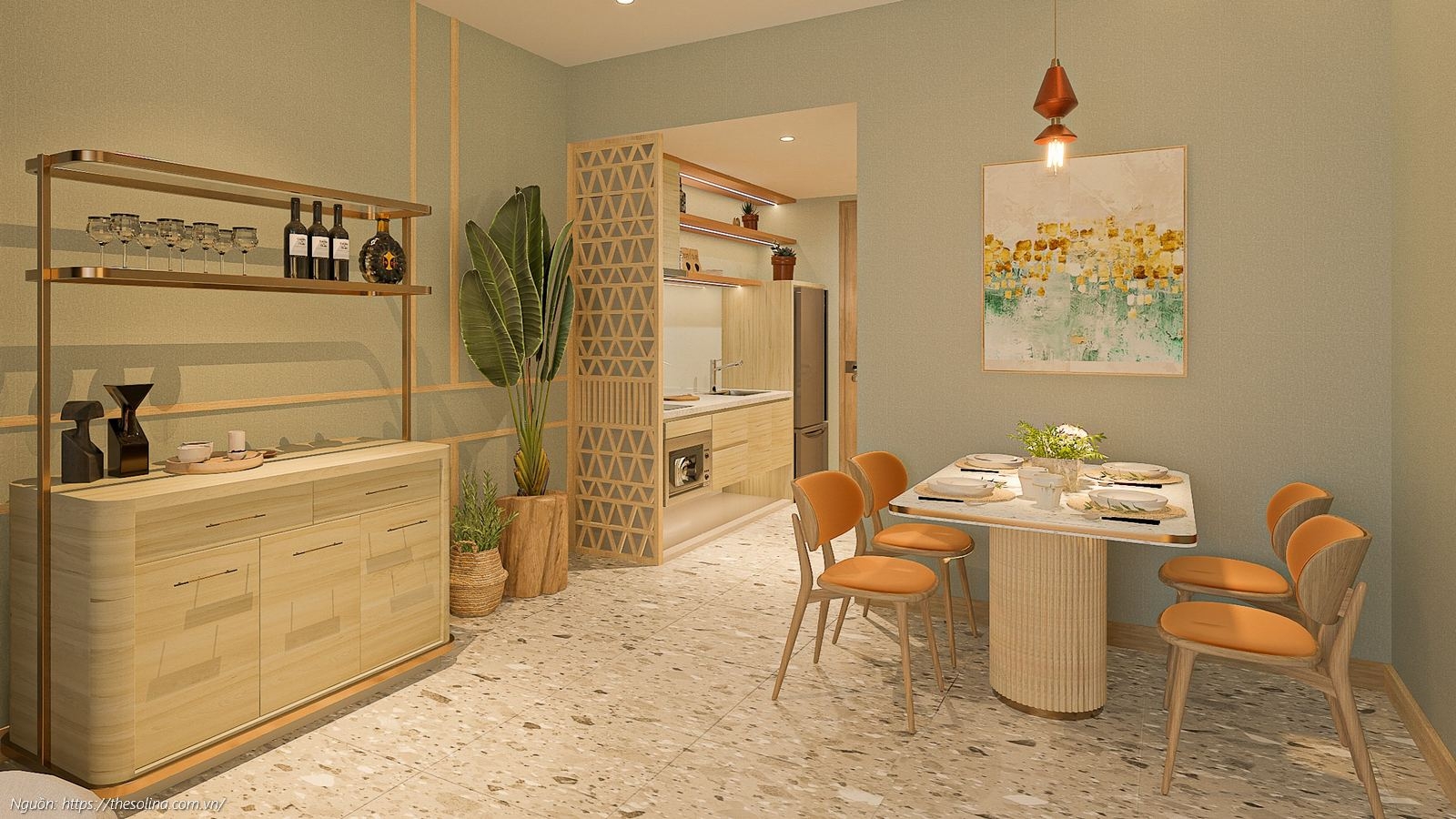 Nhà mẫu khu vực bếp hiện đại của căn hộ 1PN+ 70.75m2 Solina Vũng Tàu