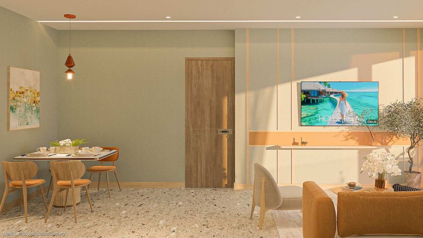 Nhà mẫu phòng khách căn hộ 1PN + 1 phòng đa năng 70.75m2 Solina Vũng Tàu