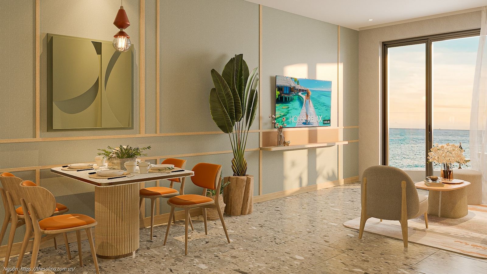 Nhà mẫu phòng khách sang trọng của căn hộ 2 phòng ngủ 91.19m2 Solina Vũng Tàu