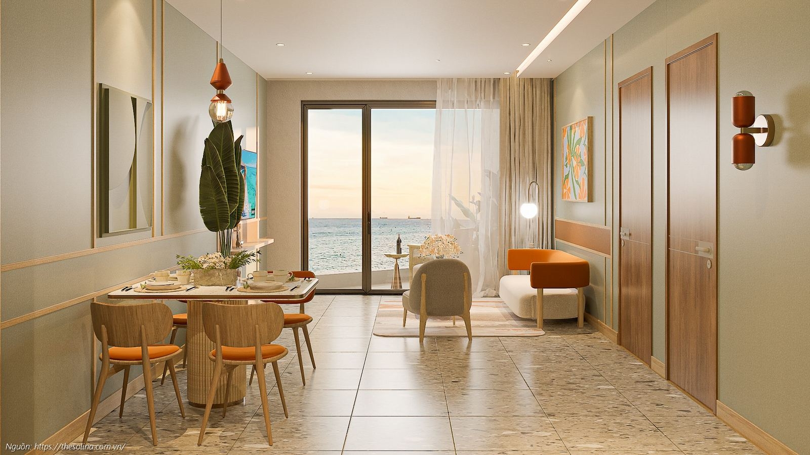 Nhà mẫu phòng khách sang trọng của căn hộ 2 phòng ngủ 91.19m2 Solina Vũng Tàu