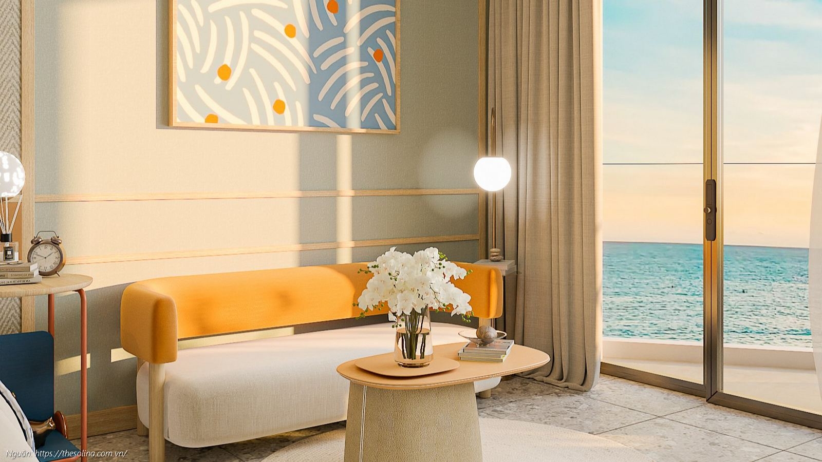 Nhà mẫu phòng khách căn hộ Studio 44.54m2 Solina Vũng Tàu thiết kế hiện đại