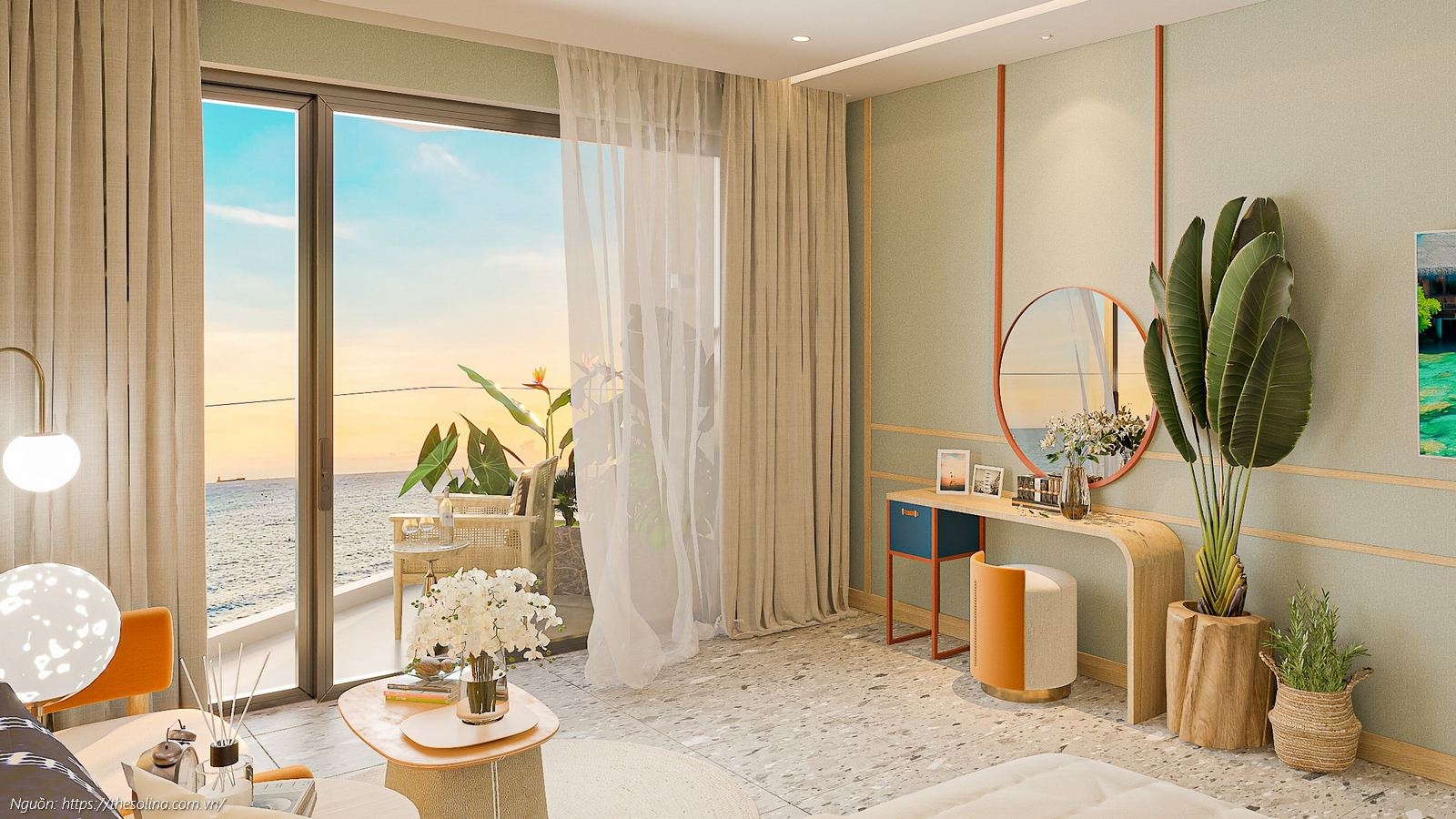 Nhà mẫu phòng khách căn hộ Studio 44.54m2 Solina Vũng Tàu thiết kế hiện đại