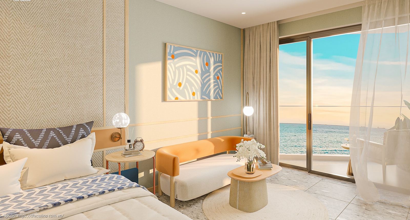 Nhà mẫu phòng khách căn hộ Studio 44.54m2 Solina Vũng Tàu thiết kế hiện đại