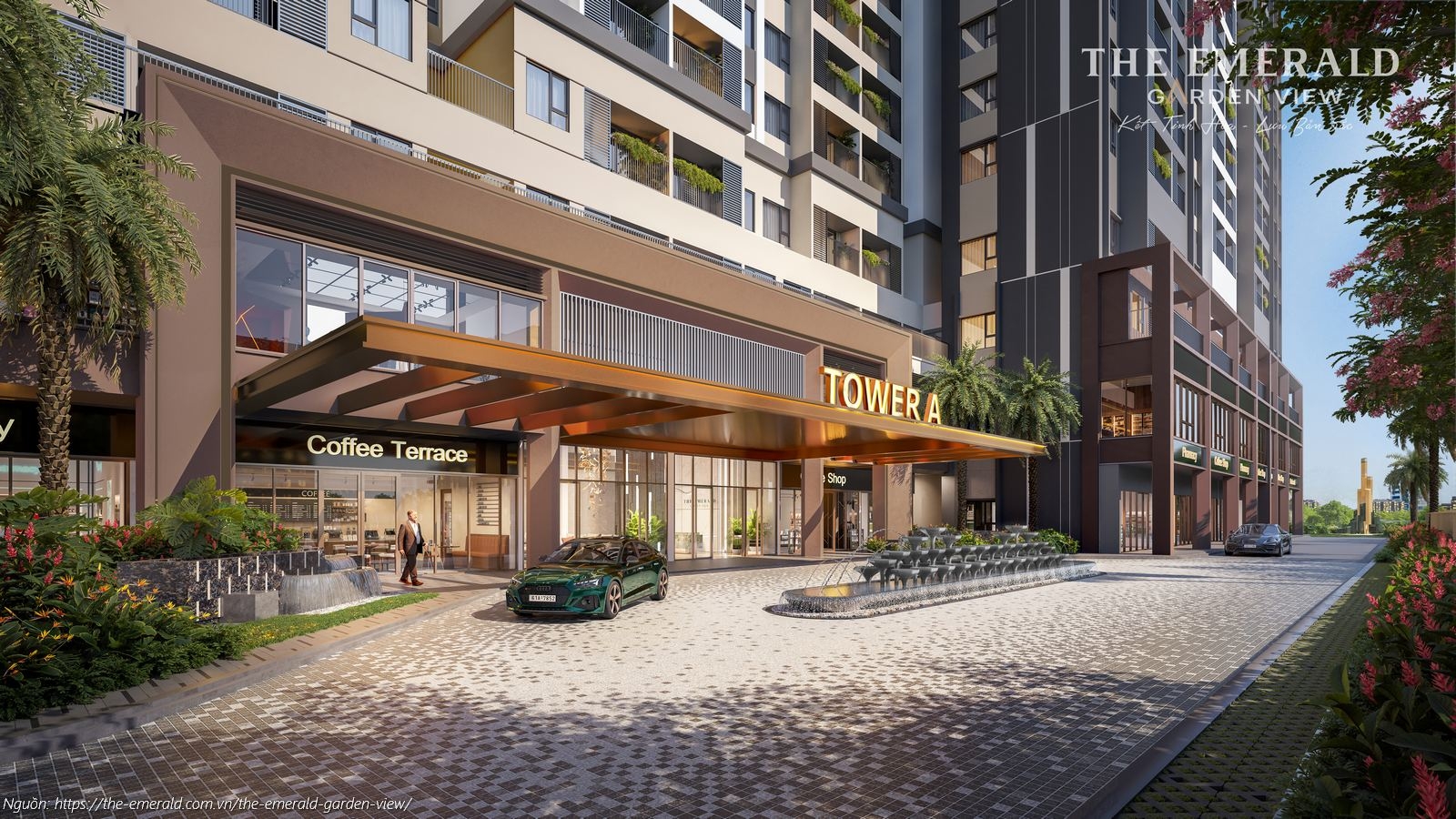 Phối cảnh sảnh đón sang trọng và khu thương mại tháp A dự án The Emerald Garden View