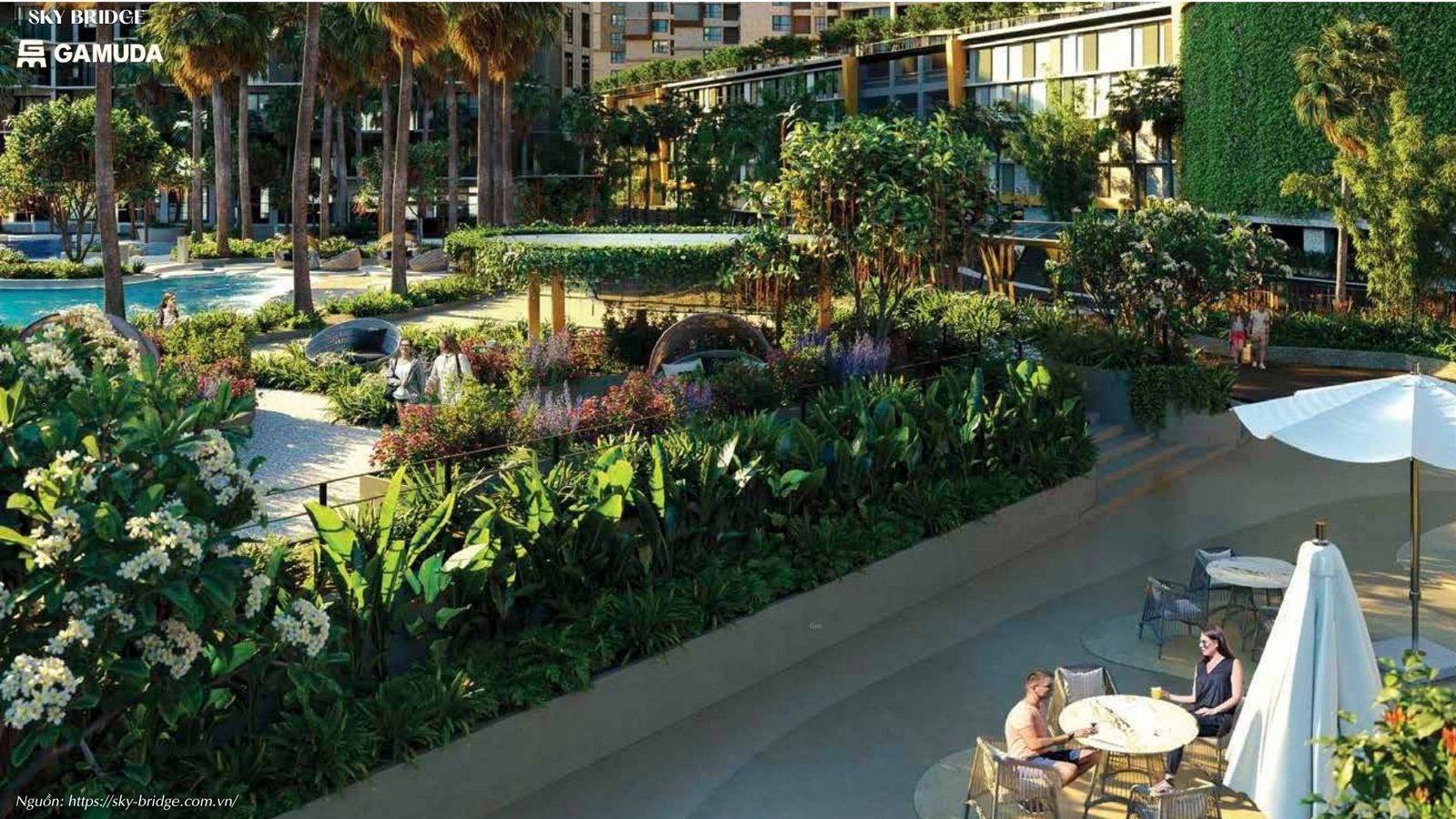 Đường dạo bộ quanh công viên xanh tại dự án chung cư Sky Bridge By Gamuda Land