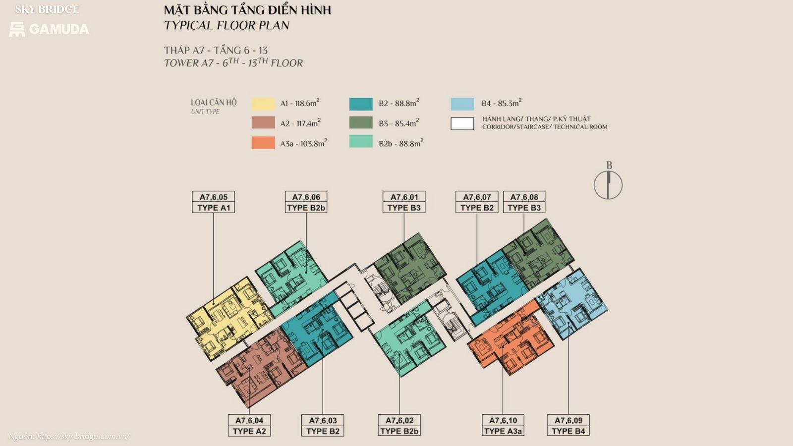 Mặt bằng căn hộ điển hình dự án chung cư SkyBridge By Gamuda Land